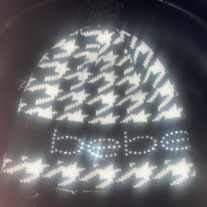 Bebe Houndstooth Kids Hat with Rhinestones